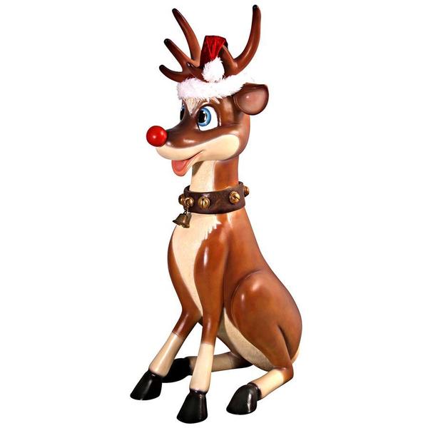 Design Toscano Santa's Red-Nosed Christmas Reindeer Statue: Sitting Large NE80087